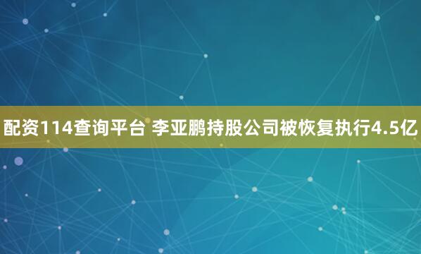 配资114查询平台 李亚鹏持股公司被恢复执行4.5亿