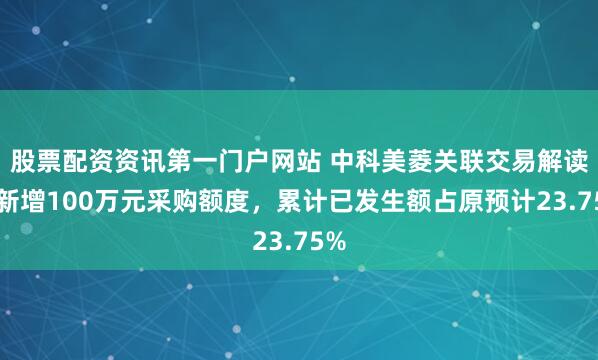 股票配资资讯第一门户网站 中科美菱关联交易解读：新增100万元采购额度，累计已发生额占原预计23.75%